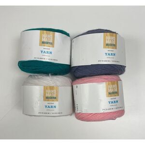 Hand Made Modern Worsted Yarn‎  Color Jade, Mineral, Cream and Pink Lemonade lot